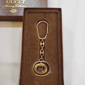 GUCCI Vintage Interlocking GG Logo Two Tone Bag Charm Key Ring Key Chain